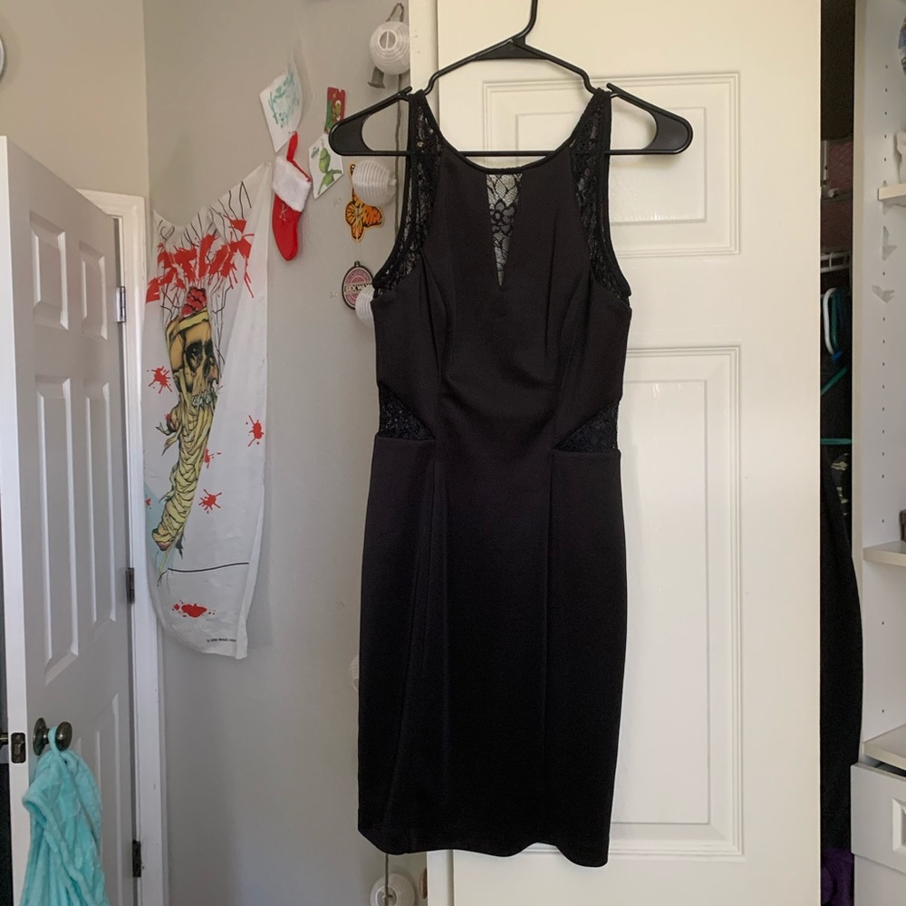 Black Guess Bodycon Dress w/ lace cutouts